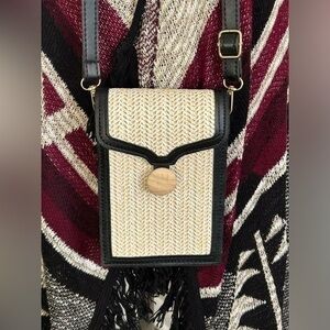 Cute Beige Tan Black Cell Phone Crossbody Purse